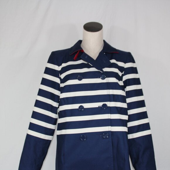 Talbots Petite Breton Nautical Navy White Stripe Peacoat Blazer Jacket Sz Large - Picture 3 of 12